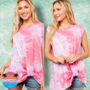 Fuchsia & Lilac Tie Dye Sleeveless Soft Twist Faux Tuck Blouse Shirt size Small 